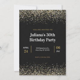 Black Modern Birthday Invitation Kaart