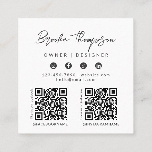 Black Modern Boho QR Code Visitekaartje (Achterkant)