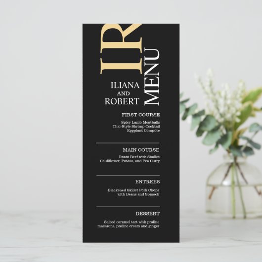 Black Modern bruiloft - Menu (Staand voorkant)
