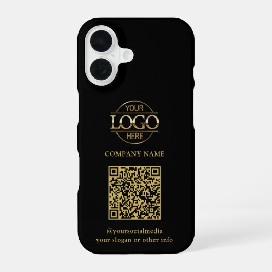 Black Modern Business Logo & QR Code Promotional iPhone 16 Hoesje (Achterkant)