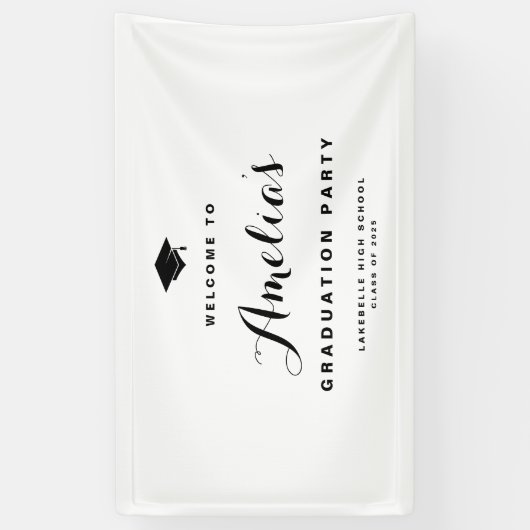 Black Modern Calligrafie Afstuderen Spandoek (Verticaal)