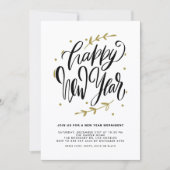 Black Modern Calligraphy and Wreath New Year Party Kaart (Voorkant)