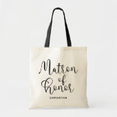 Black Modern Calligraphy Matron of Honor Tote Bag (Voorkant)