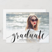 Black Modern Calligraphy Photo Afstuderen Aankondiging (Voorkant / Achterkant)