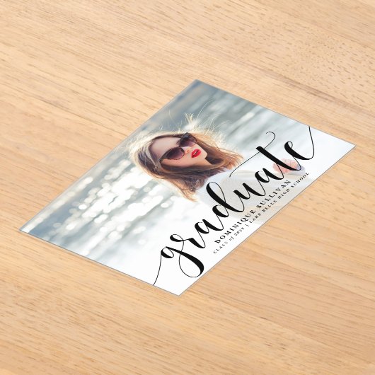 Black Modern Calligraphy Photo Afstuderen Acryl Uitnodigingen (Laagn)