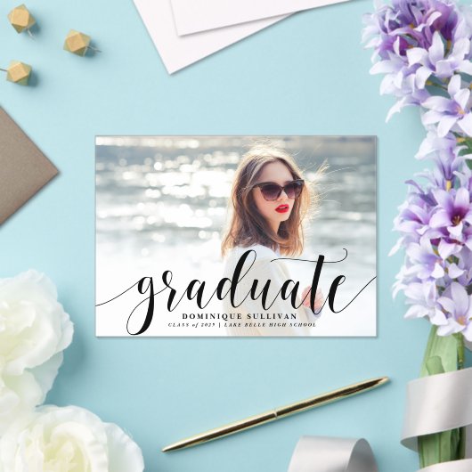 Black Modern Calligraphy Photo Afstuderen Acryl Uitnodigingen (Insitu (Huwelijk))