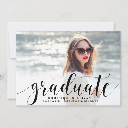 Black Modern Calligraphy Photo Afstuderen Kaart (Voorkant)