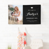 Black Modern Calligraphy Photo Afstuderen Welcome Spandoek (Insitu)
