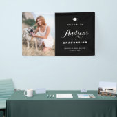 Black Modern Calligraphy Photo Afstuderen Welcome Spandoek (Beurs)