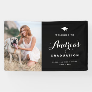 Black Modern Calligraphy Photo Afstuderen Welcome Spandoek