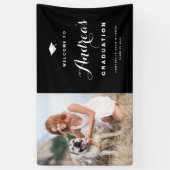 Black Modern Calligraphy Photo Afstuderen Welcome Spandoek (Verticaal)