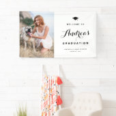 Black Modern Calligraphy Photo Afstuderen Welcome Spandoek (Insitu)