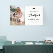 Black Modern Calligraphy Photo Afstuderen Welcome Spandoek (Beurs)