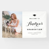 Black Modern Calligraphy Photo Afstuderen Welcome Spandoek (Horizontaal)