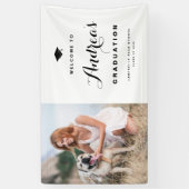 Black Modern Calligraphy Photo Afstuderen Welcome Spandoek (Verticaal)