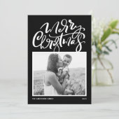 Black Modern Calligraphy Photo Merry Kerstry Feestdagenkaart (Staand voorkant)