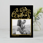 Black Modern Calligraphy Photo Merry Kerstry Folie Feestdagenkaart (Staand Voorkant)