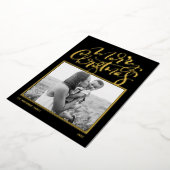 Black Modern Calligraphy Photo Merry Kerstry Folie Feestdagenkaart (Gedraaid)
