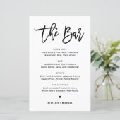 Black Modern Calligraphy Wedding Bar-menukaart (Staand voorkant)