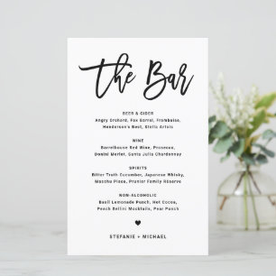 Black Modern Calligraphy Wedding Bar-menukaart