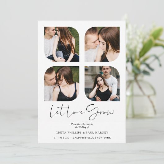 Black Modern Chic Clover Collage 4 Photos Wedding (Staand voorkant)