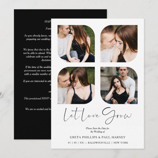 Black Modern Chic Clover Collage 4 Photos Wedding (Voorkant / Achterkant)