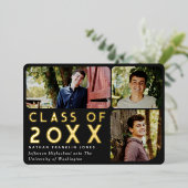 Black Modern Chic Photo Afstuderen aangekondigd Folie Uitnodiging (Staand Voorkant)