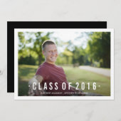 Black Modern Class of Photo Afstuderen Invitation Kaart (Voorkant / Achterkant)