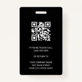 Black Modern Company Employee Photo Security QR-ID Badge (Achterkant)