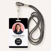 Black Modern Company Employee Photo Security QR-ID Badge (Voorkant met draagriem)