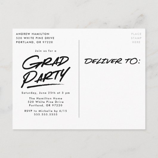 Black Modern Dashed Afstudeerder Photo Graduparty Uitnodiging Briefkaart (Achterkant)