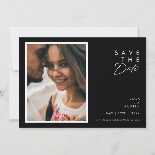Black Modern | De foto horizontaal sparen de Datum Save The Date (Voorkant)