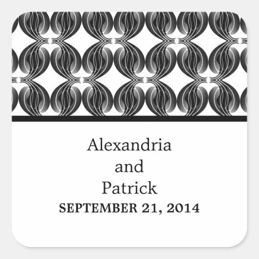 Black Modern Deco Wedding Stickers (Voorkant)