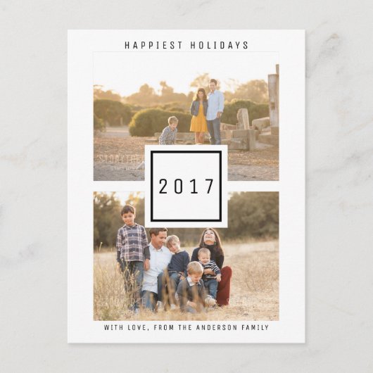 Black Modern Double Photo Holiday Briefkaart (Voorkant)