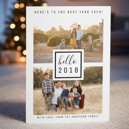 Black Modern Double Photo Nieuwjaar Flat Kaart