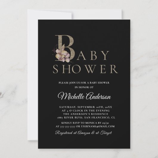 Black Modern Elegant Baby shower Invitation Kaart (Voorkant)