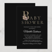 Black Modern Elegant Baby shower Invitation Kaart (Voorkant / Achterkant)