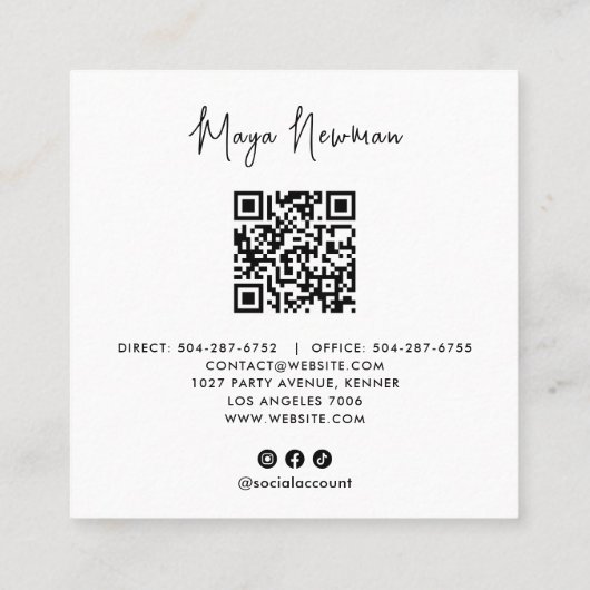 BLACK Modern Elegant Minimal QR Code Professional Vierkante Visitekaartje (Achterkant)