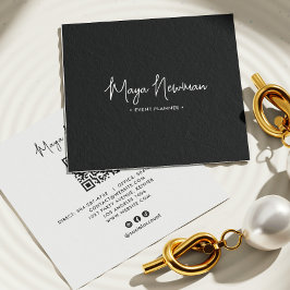 BLACK Modern Elegant Minimal QR Code Professional Vierkante Visitekaartje