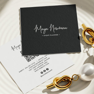 BLACK Modern Elegant Minimal QR Code Professional Vierkante Visitekaartje
