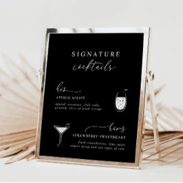 Black Modern Elegant Signature Cocktails Sign