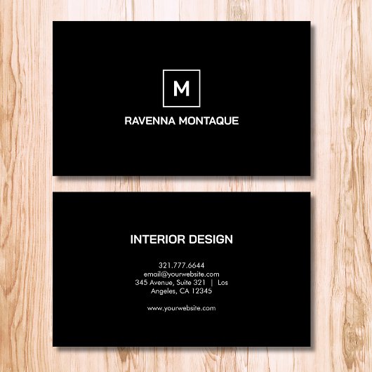 Black Modern Elegant Simple Monogram Name Visitekaartje