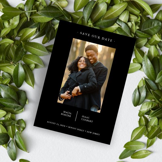 Black Modern Fancy minimalist Photo Couple Wedding Save The Date
