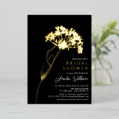 Black Modern Floral Vrijgezellenfeest Folie Uitnodiging (Staand Voorkant)