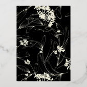 Black Modern Floral Vrijgezellenfeest Folie Uitnodiging (Achterkant)