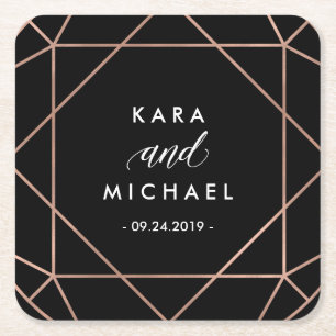 Black Modern Geometric Diamond Wedding Kartonnen Onderzetters