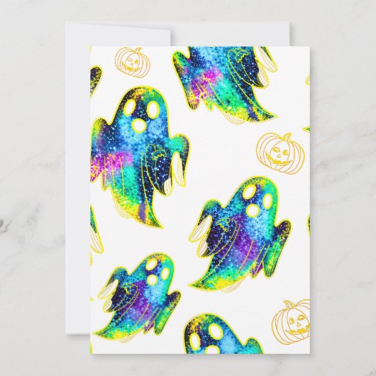 Black | Modern Glitter Pumpkin Ghost Halloween Kaart (Achterkant)