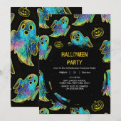 Black | Modern Glitter Pumpkin Ghost Halloween Kaart (Voorkant / Achterkant)