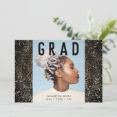Black Modern Gold Foil Afstudeerder Foto Aankondiging (Staand voorkant)