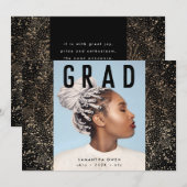 Black Modern Gold Foil Afstudeerder Foto Aankondiging (Voorkant / Achterkant)